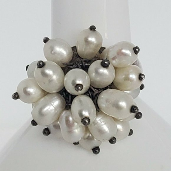 Vintage Jewelry - Sterling Silver Freshwater Pearl Cluster Bead Ring